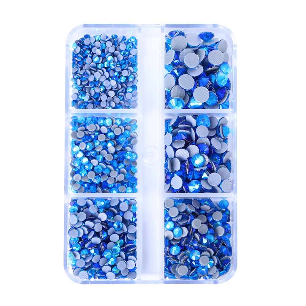 Mixed Sizes 6 Grid Box Capri Blue AB Glass HotFix Rhinestones For Clothing DIY WholesaleRhinestone Main image