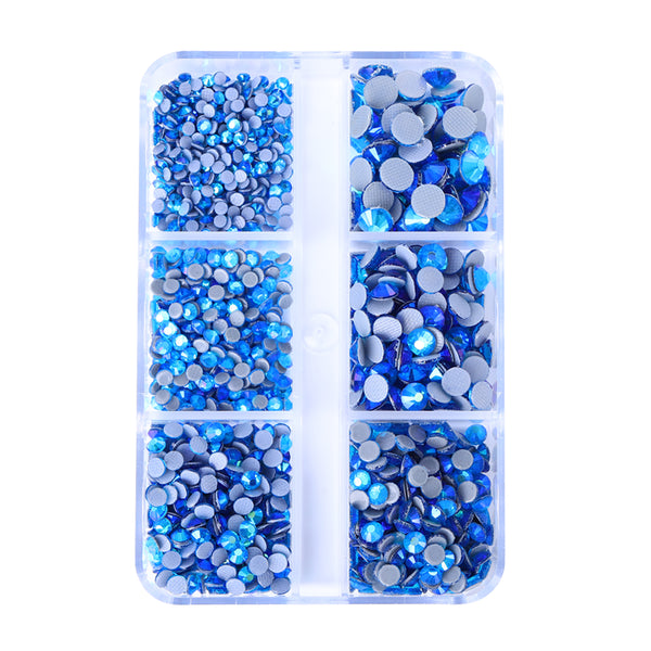 Mixed Sizes 6 Grid Box Capri Blue AB Glass HotFix Rhinestones For Clothing DIY WholesaleRhinestone