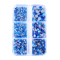 Mixed Sizes 6 Grid Box Capri Blue AB Glass HotFix Rhinestones For Clothing DIY