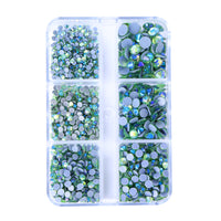 Mixed Sizes 6 Grid Box Peridot AB Glass HotFix Rhinestones For Clothing DIY