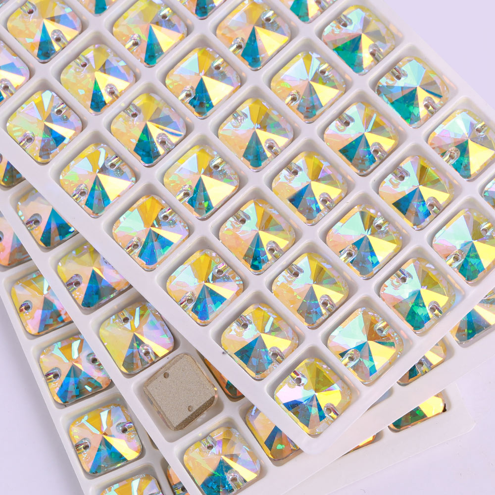Crystal AB Rivoli Square Shape High Quality Glass Sew-on Rhinestones WholesaleRhinestone