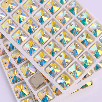 Crystal AB Rivoli Square Shape High Quality Glass Sew-on Rhinestones WholesaleRhinestone