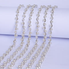 Sew-on Crystal Glass Rhinestone Pearl Trim Chain Applique RA1244 WholesaleRhinestone