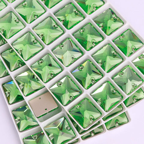 Peridot Square Shape High Quality Glass Sew-on Rhinestones WholesaleRhinestone
