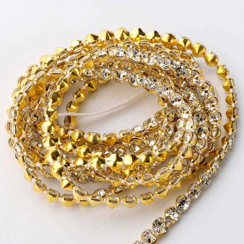 10 Yards Crystal Glass Rhinestones Banding 1 Row Round- Golden Setting WholesaleRhinestone