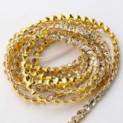 10 Yards Crystal Glass Rhinestones Banding 1 Row Round- Golden Setting WholesaleRhinestone