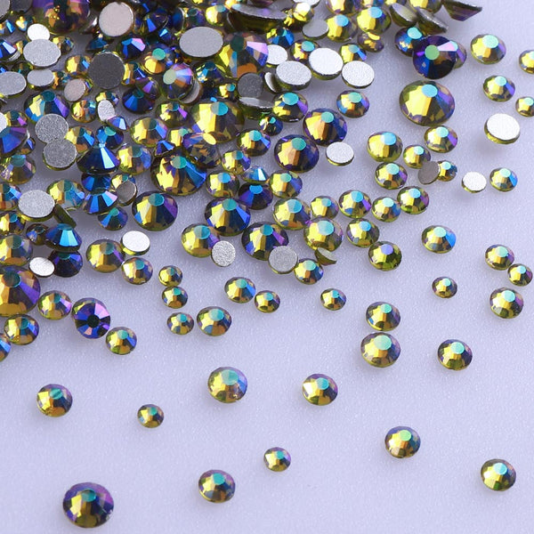 Mixed Sizes Olive Green AB FlatBack Rhinestones For Nail Art Silver Back WholesaleRhinestone