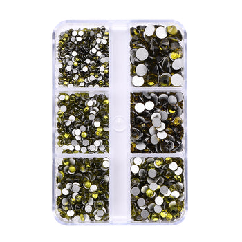 Mixed Sizes 6 Grid Box Olive Green Glass FlatBack Rhinestones For Nail Art  Silver Back WholesaleRhinestone