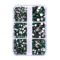 Mixed Sizes 6 Grid Box Dark Green Glass FlatBack Rhinestones For Nail Art  Silver Back WholesaleRhinestone
