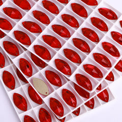 Light Siam Navette Shape High Quality Glass Sew-on Rhinestones WholesaleRhinestone