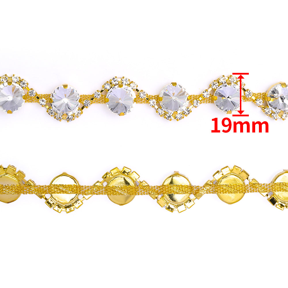 Sew-on Crystal Glass Rivoli Rhinestone Trim Chain Applique RA135 WholesaleRhinestone