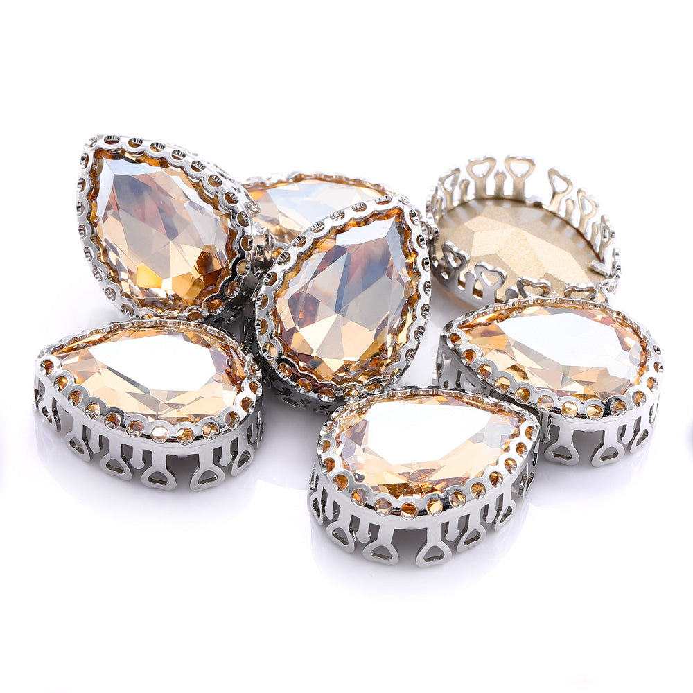 Golden Shadow Drop Shape High-Quality Glass Sew-on Nest Hollow Claw Rhinestones WholesaleRhinestone