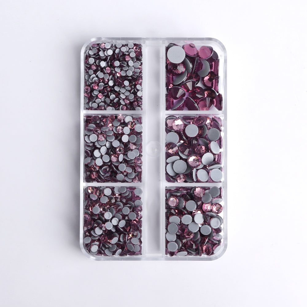 Mixed Sizes 6 Grid Box Light Amethyst Glass HotFix Rhinestones For Clothing DIY Secondary image