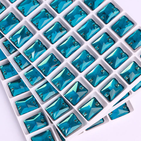 Indicolite Rectangle Shape High Quality Glass Sew-on Rhinestones WholesaleRhinestone