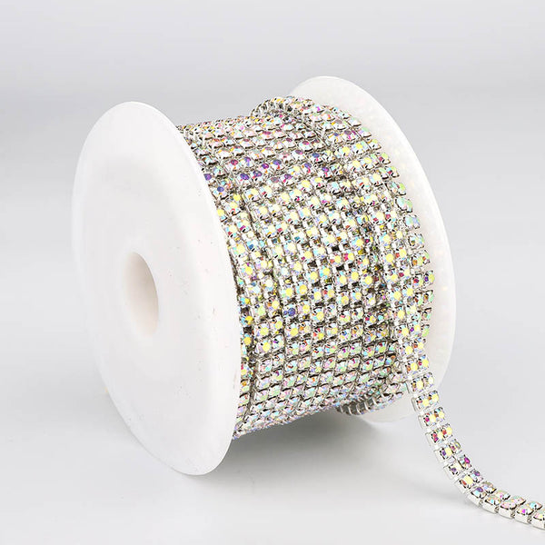 10 Yards Crystal AB Rhinestones Close Cup Chain -  2 Rows Silver Base WholesaleRhinestone