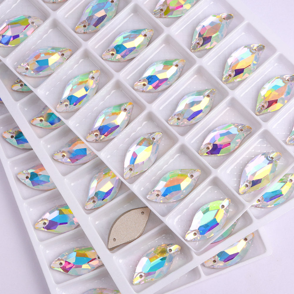 Crystal AB Diamond Leaf Shape High Quality Glass Sew-on Rhinestones WholesaleRhinestone