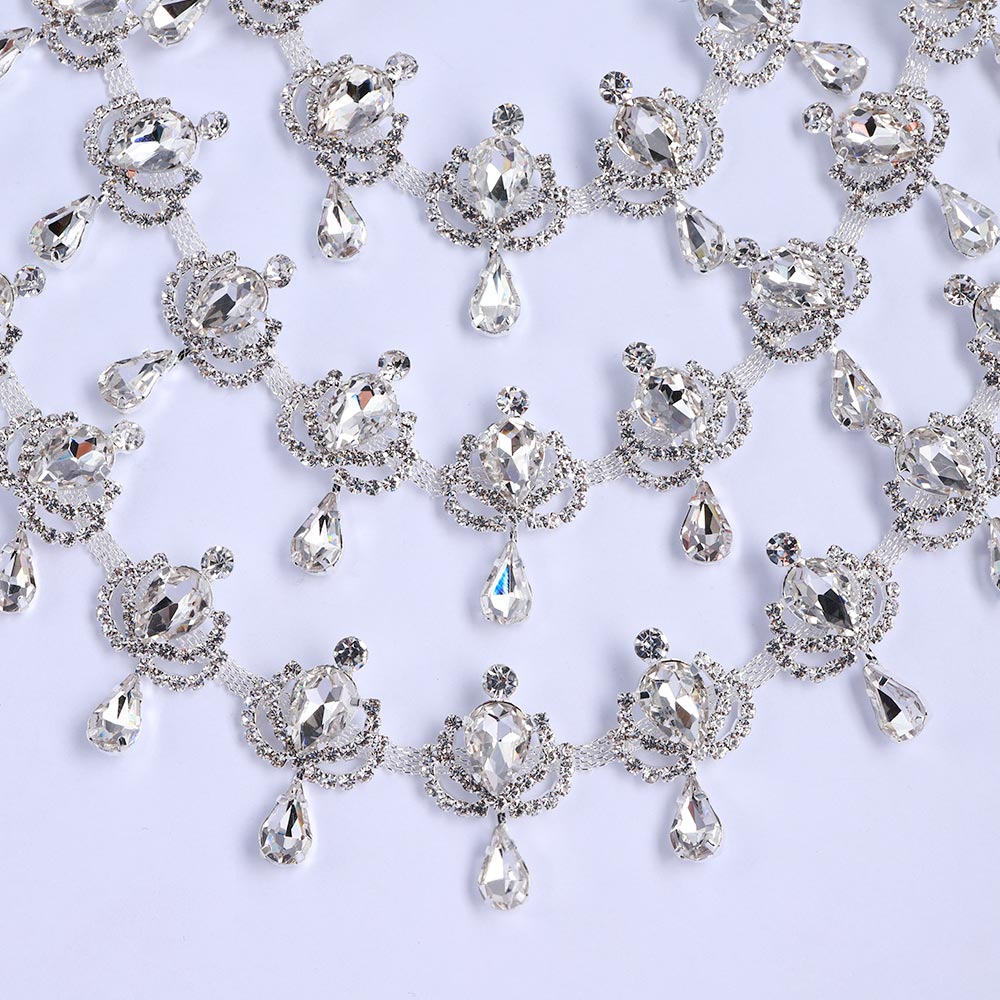 Sew-on Crystal Glass Raindrop Rhinestone Trim Chain Applique RA1189 WholesaleRhinestone