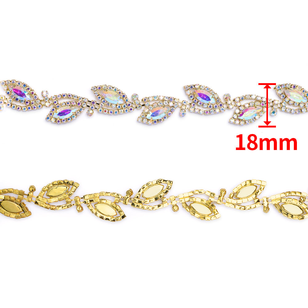 Sew-on Crystal AB Glass Raindrop Rhinestone Trim Chain Applique RA905 WholesaleRhinestone