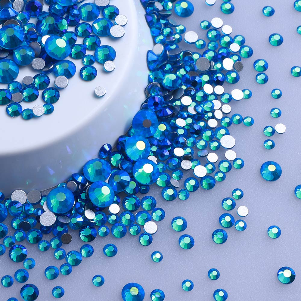 Mixed Sizes Capri Blue AB FlatBack Rhinestones For Nail Art Silver Back WholesaleRhinestone