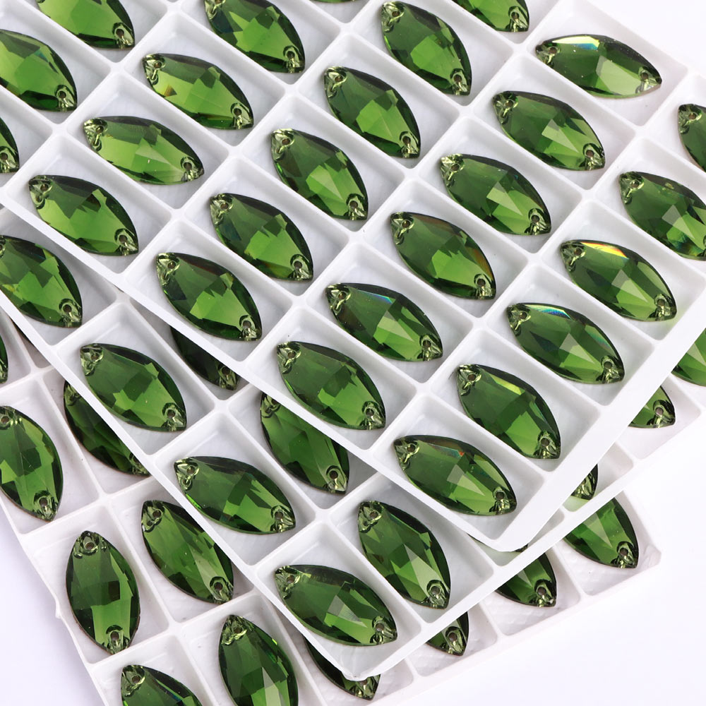 Fern Green Navette Shape High Quality Glass Sew-on Rhinestones WholesaleRhinestone