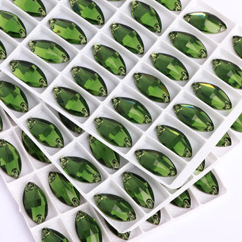 Fern Green Navette Shape High Quality Glass Sew-on Rhinestones WholesaleRhinestone