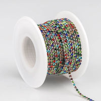 Mixed Colors Glass Rhinestones Close Cup Chain - 1 Row Silver Base WholesaleRhinestone