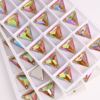 Iridescent Green Triangle Shape High Quality Glass Sew-on Rhinestones WholesaleRhinestone