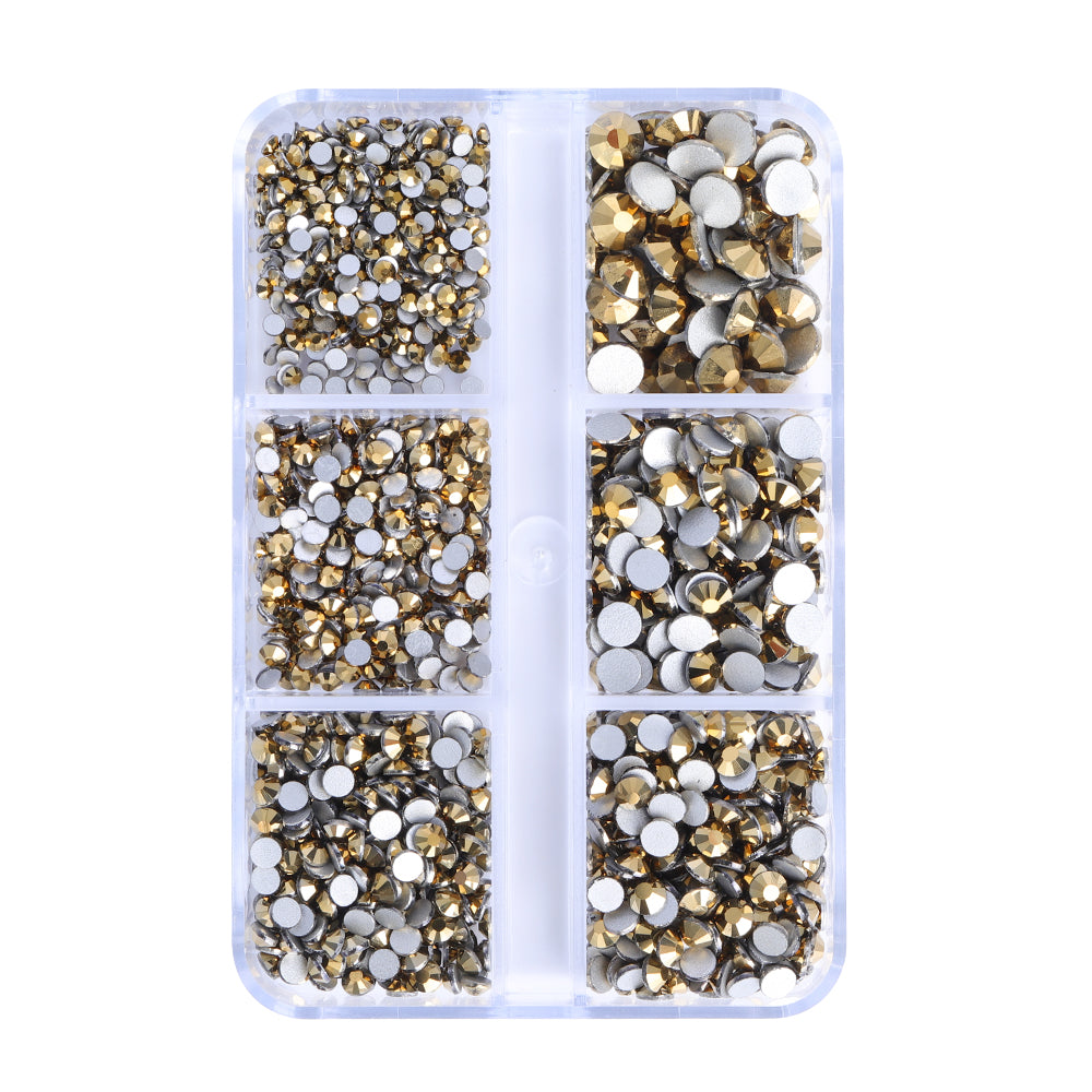 Mixed Sizes 6 Grid Box Aurum Glass FlatBack Rhinestones For Nail Art  Silver Back