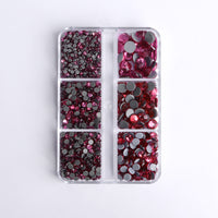 Mixed Sizes 6 Grid Box Rose Glass HotFix Rhinestones For Clothing DIY