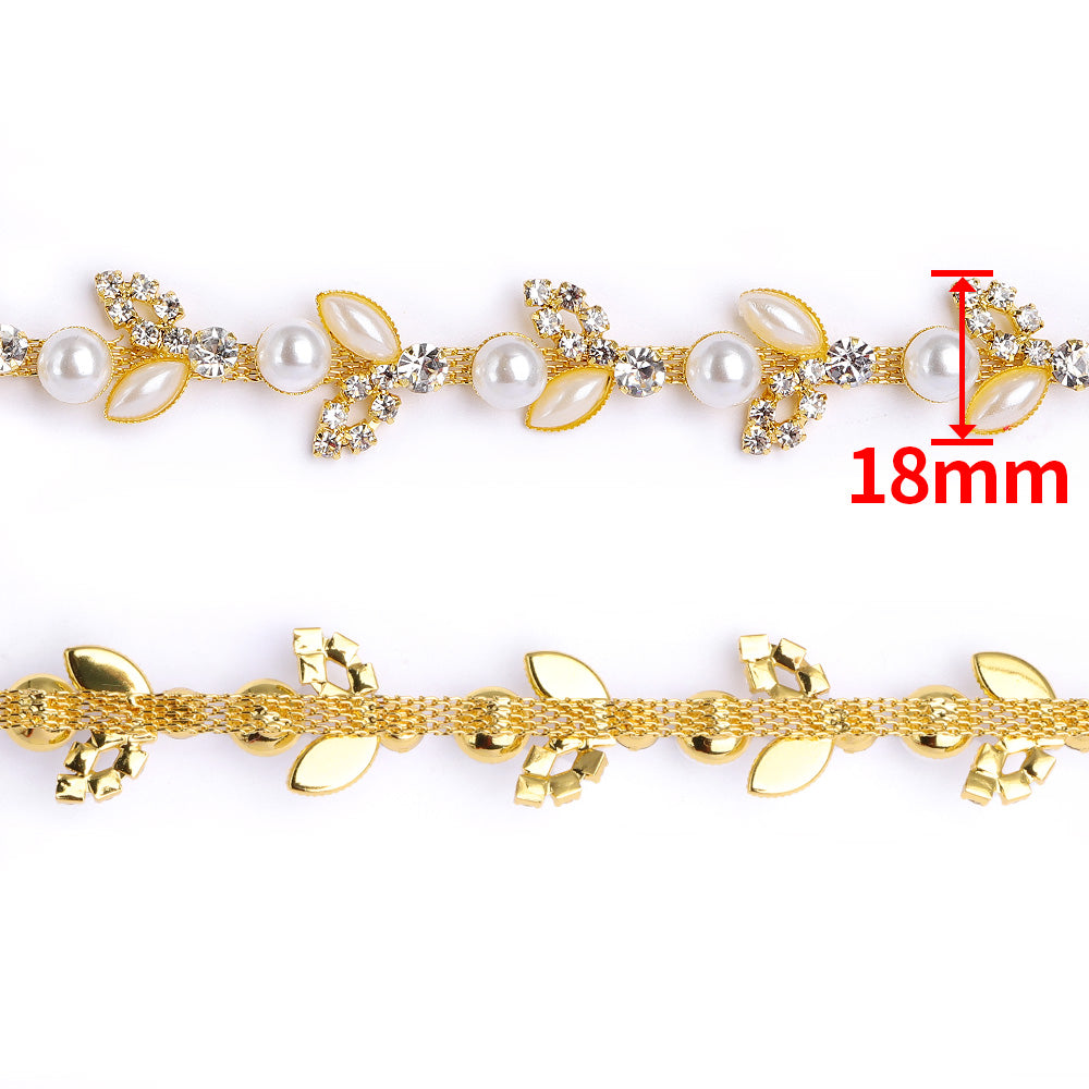 Sew-on Crystal Glass Rhinestone Pearl Trim Chain Applique RA1026 WholesaleRhinestone