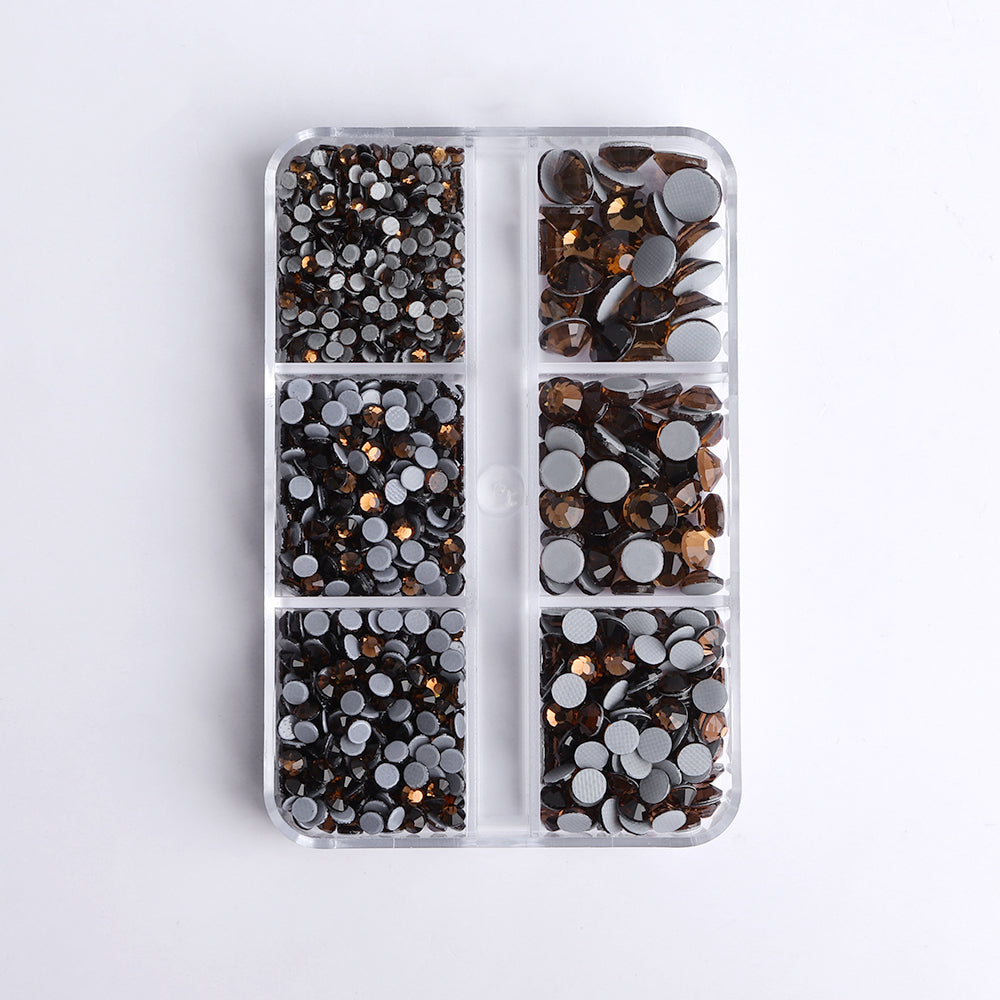 Mixed Sizes 6 Grid Box Smoked Topaz Glass HotFix Rhinestones For Clothing DIY Secondary image