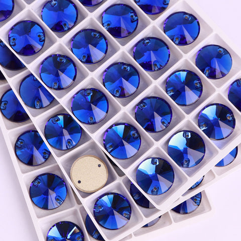Sapphire Rivoli Shape High Quality Glass Sew-on Rhinestones WholesaleRhinestone