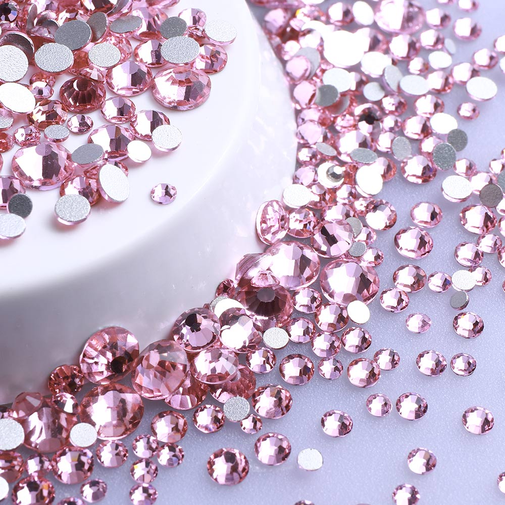 Mixed Sizes Light Pink Glass FlatBack Rhinestones For Nail Art Silver Back WholesaleRhinestone Main image