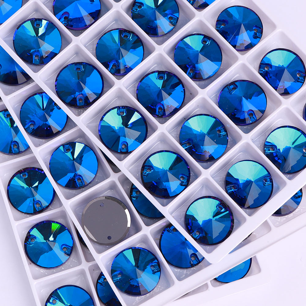 Bermuda Blue Rivoli  Shape High Quality Glass Sew-on Rhinestones WholesaleRhinestone