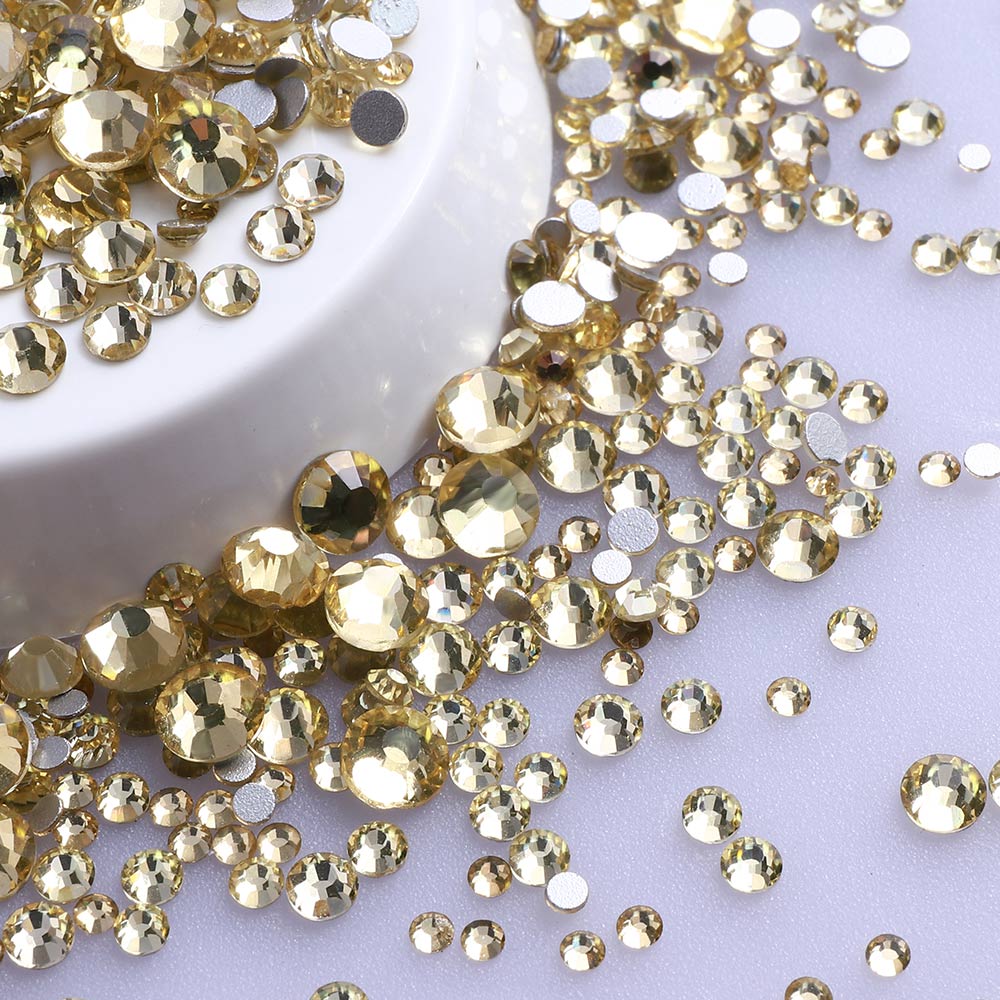 Mixed Sizes Light Yellow Glass FlatBack Rhinestones For Nail Art Silver Back WholesaleRhinestone