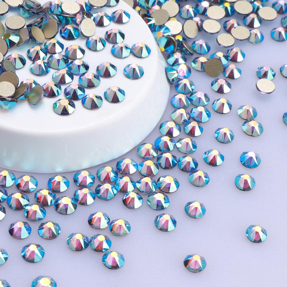 Tanzanite AB Glass Flat Back Glue-On Rhinestones 16 Cut Facets In Bulk WholesaleRhinestone