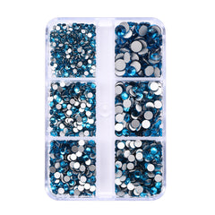 Mixed Sizes 6 Grid Box Indicolite Glass FlatBack Rhinestones For Nail Art  Silver Back