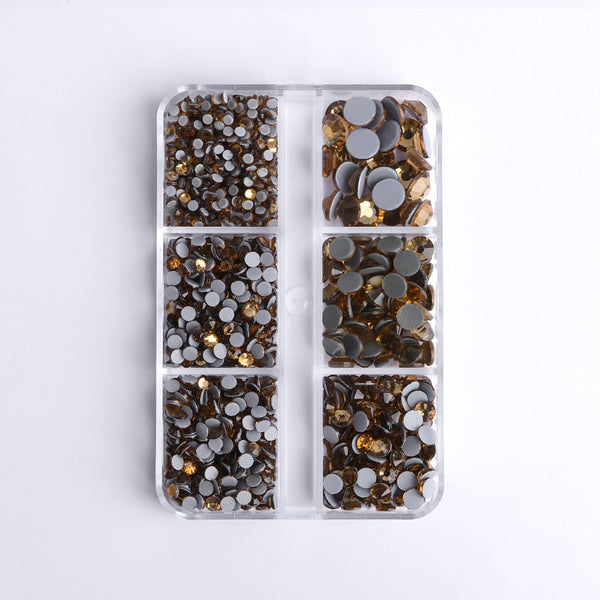 Mixed Sizes 6 Grid Box Light Colorado Topaz Glass HotFix Rhinestones For Clothing DIY WholesaleRhinestone