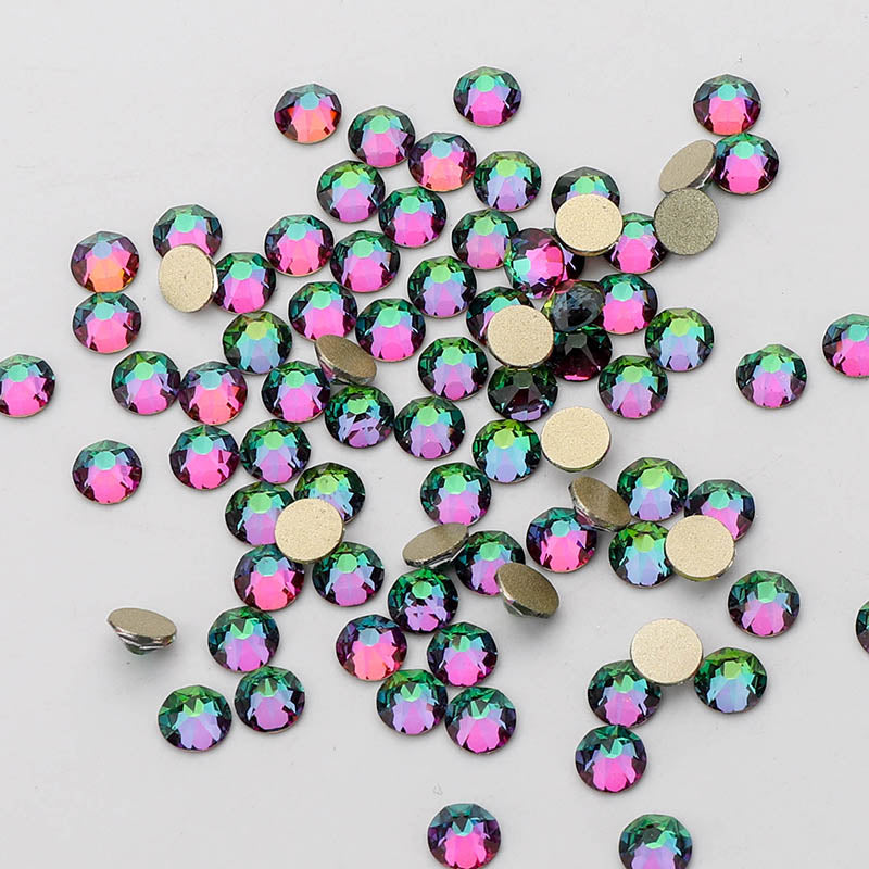 Green Volcano Glass Flat Back Glue-On Rhinestones 16 Cut Facets In Bulk WholesaleRhinestone