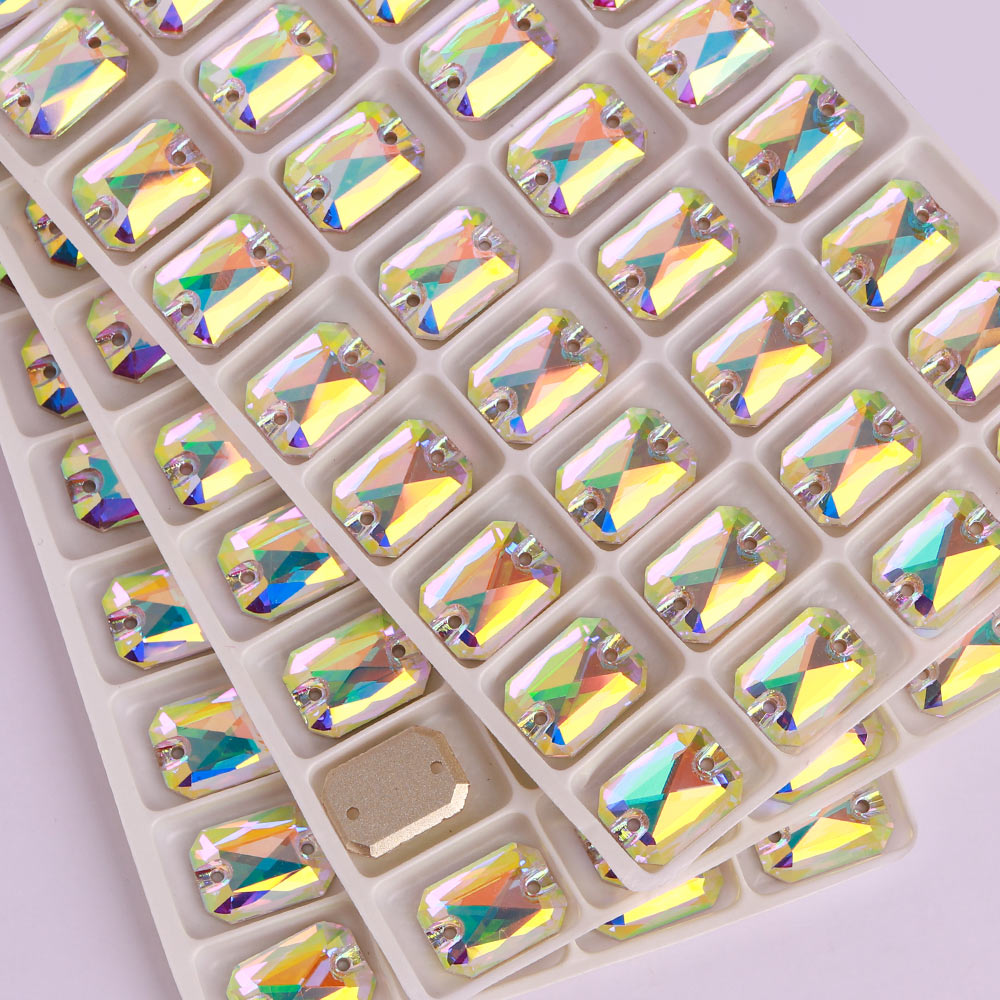 Crystal AB Octagon Shape High Quality Glass Sew-on Rhinestones WholesaleRhinestone