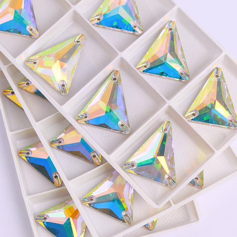 Slim Triangle Shape Crystal Aurore Boreale High Quality Glass Sew-on Rhinestones WholesaleRhinestone
