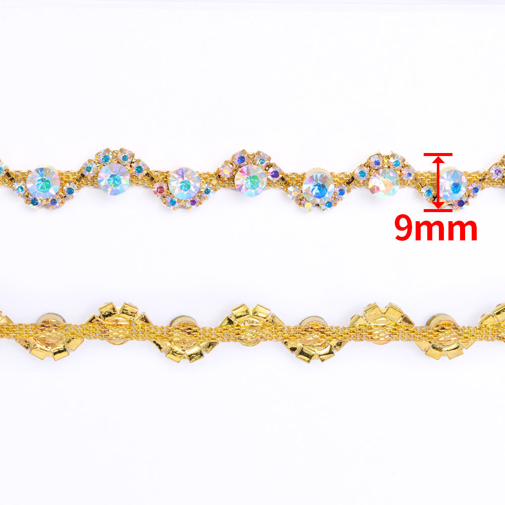 Sew-on Crystal AB Glass Rivoli Rhinestone Trim Chain Applique RA420 WholesaleRhinestone