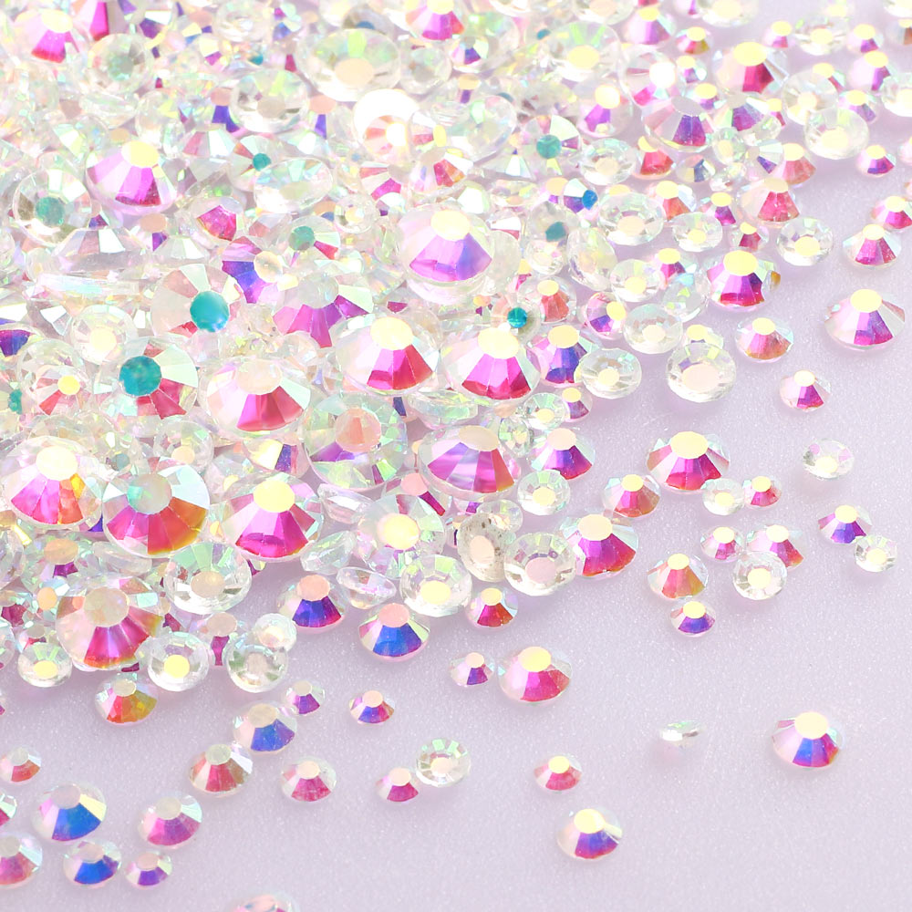 Mixed Sizes Crystal AB Glass FlatBack Rhinestones For Nail Art Unfoiled Back Secondary image