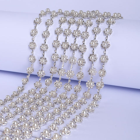 Sew-on Crystal Glass Rhinestone Pearl Trim Chain Applique RA837 WholesaleRhinestone