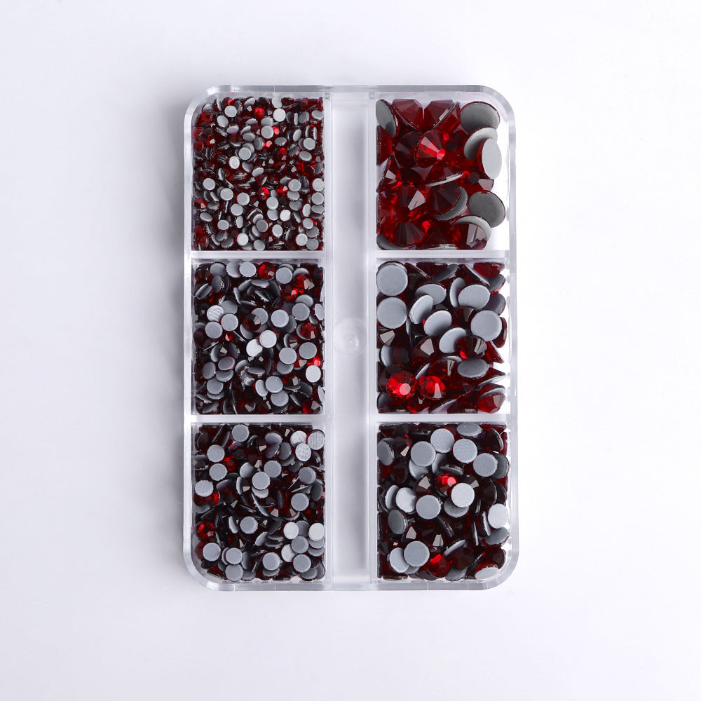 Mixed Sizes 6 Grid Box Dark Siam Glass HotFix Rhinestones For Clothing DIY Secondary image