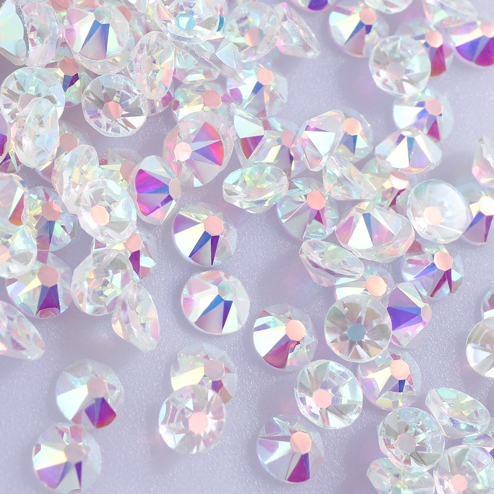 Crystal AB Unfoiled Glass Flat Back Glue-On Rhinestones 16 Cut Facets In Bulk WholesaleRhinestone Hovedbillede