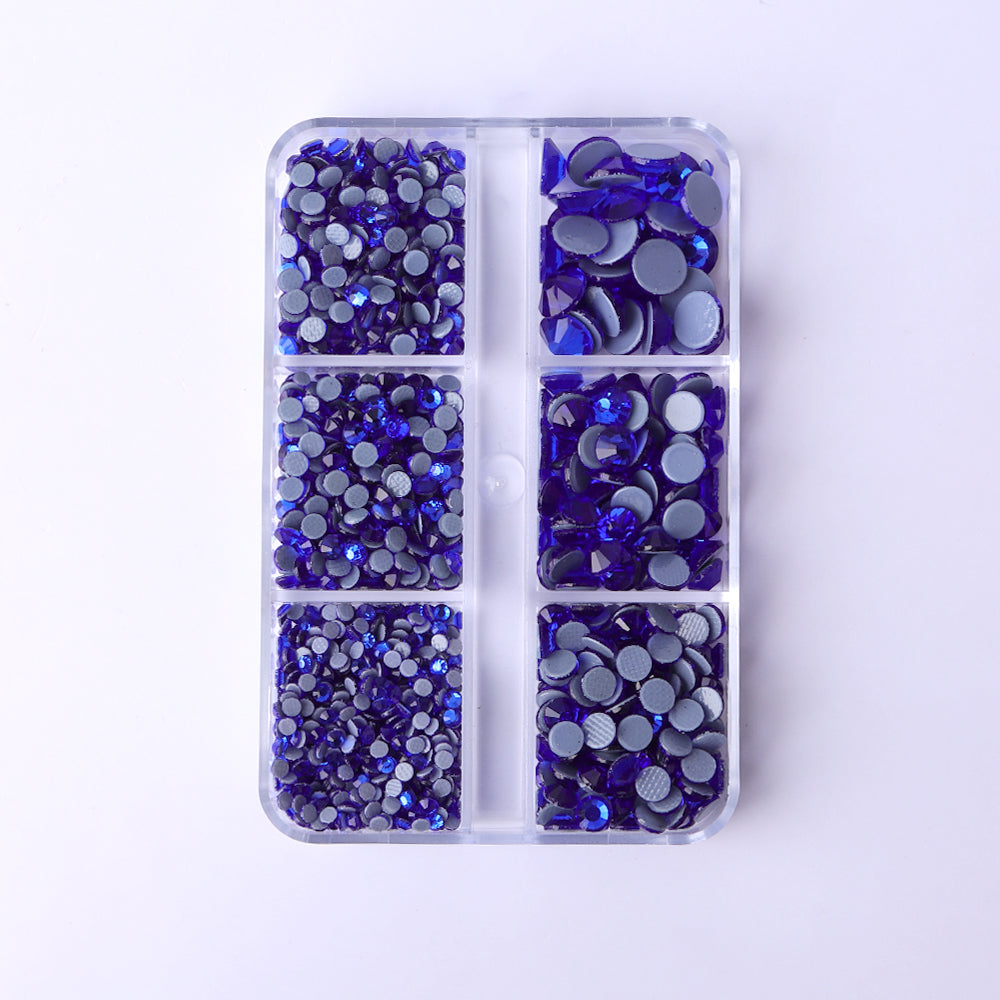 Mixed Sizes 6 Grid Box Sapphire Glass HotFix Rhinestones For Clothing DIY