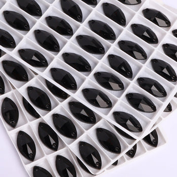 Jet Navette Shape High Quality Glass Sew-on Rhinestones WholesaleRhinestone