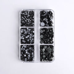 Mixed Sizes 6 Grid Box Black Glass HotFix Rhinestones For Clothing DIY