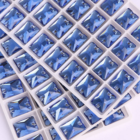 Light Sapphire Rectangle Shape High Quality Glass Sew-on Rhinestones WholesaleRhinestone